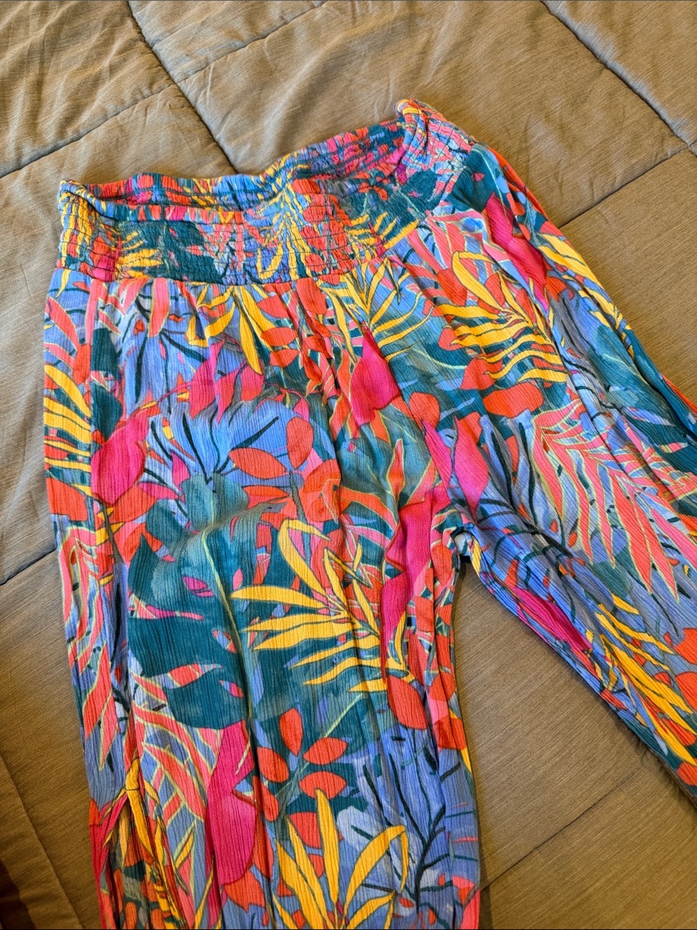 Kona Sol Tropical Wide-Leg Pants in Teal, Pink, Yellow